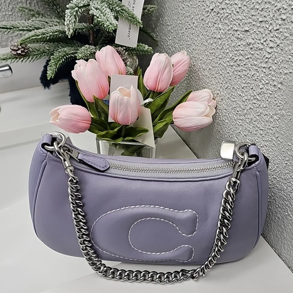 Nwt CoachTeri Lavender Shoulder Bag Smooth Leather with Signature Quilting - Picture 12 of 16